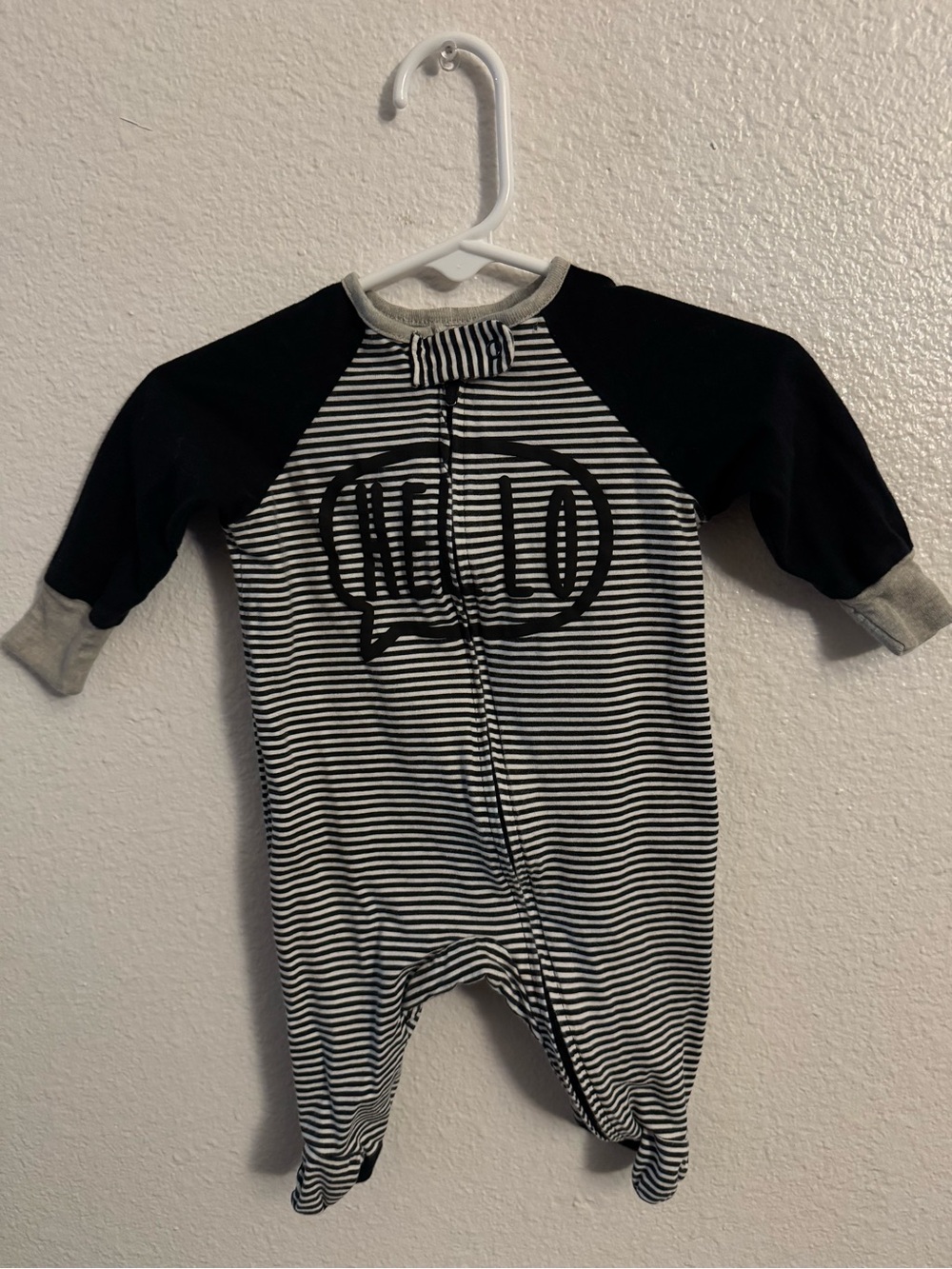 Gerber Black & White Striped Baby Footie with "HELLO" Graphic